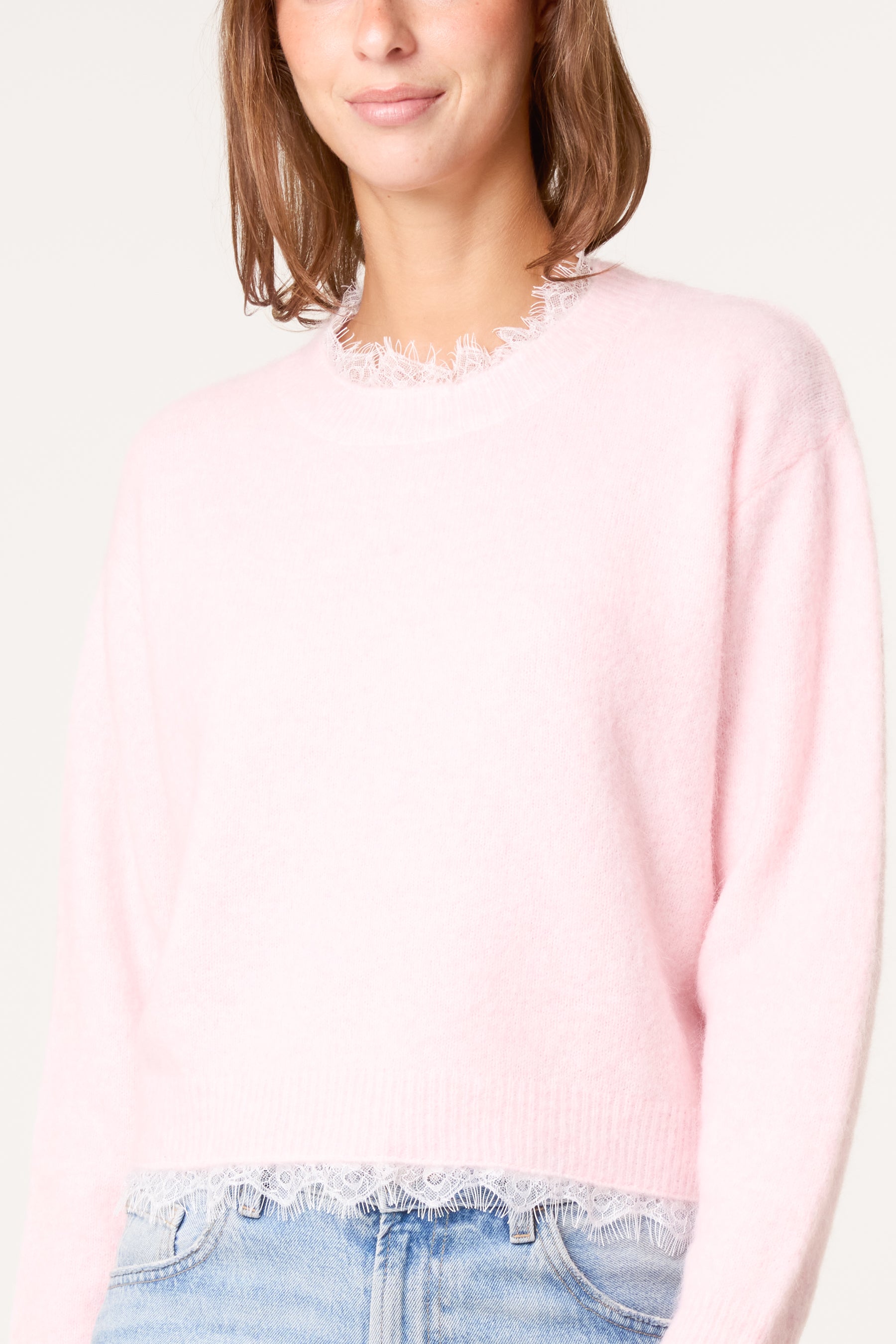 Round Neck Lace Trim Jumper