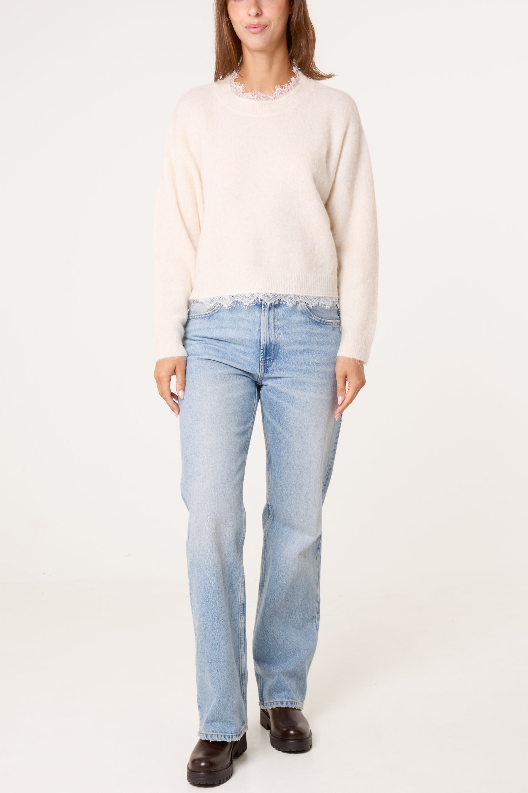 Round Neck Lace Trim Jumper