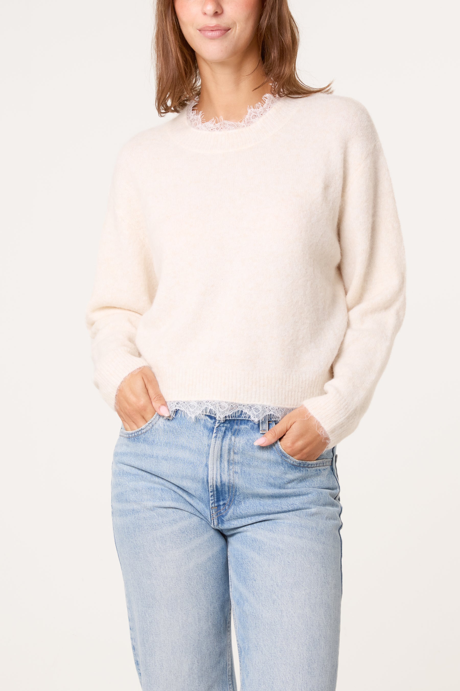 Round Neck Lace Trim Jumper
