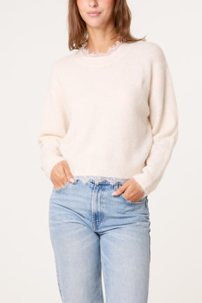 Round Neck Lace Trim Jumper