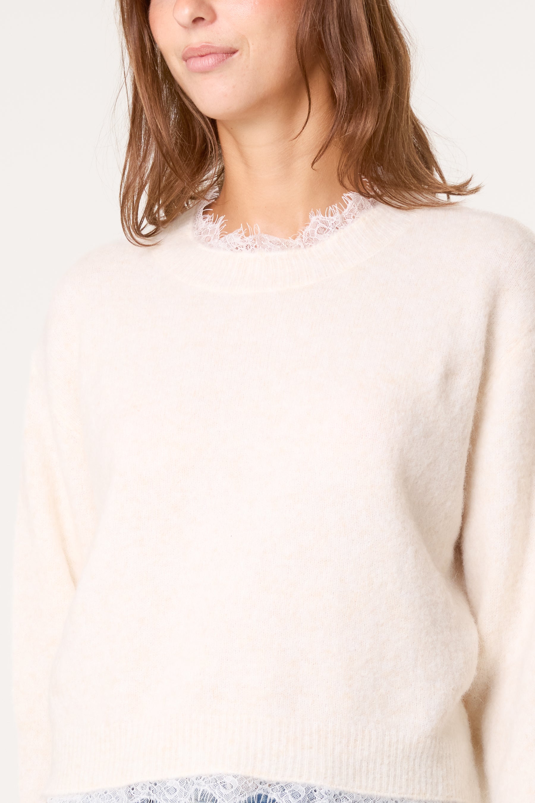 Round Neck Lace Trim Jumper