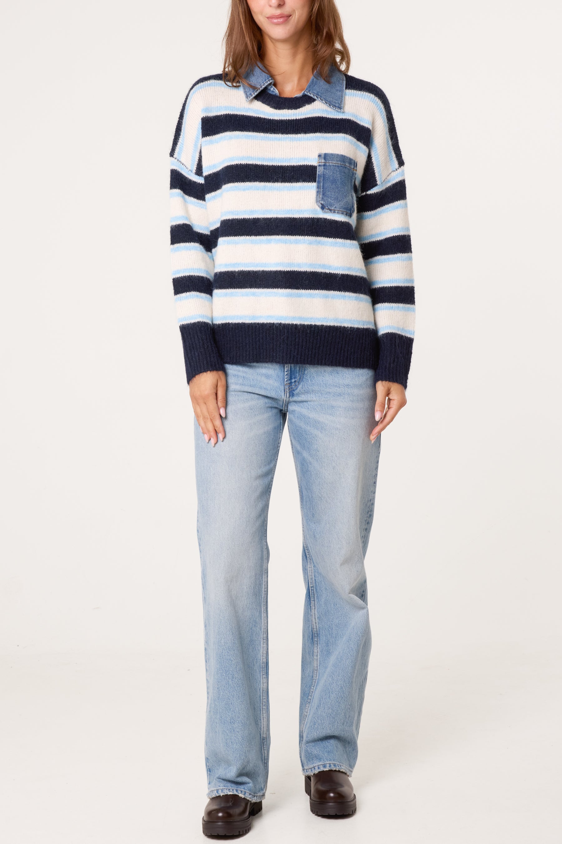Stripe Denim Pocket Knit Jumper