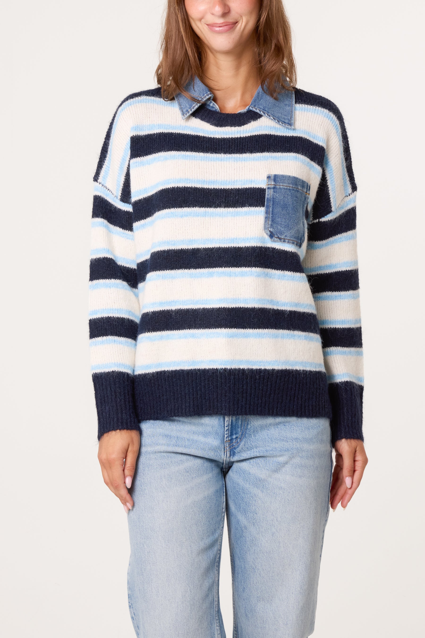 Stripe Denim Pocket Knit Jumper