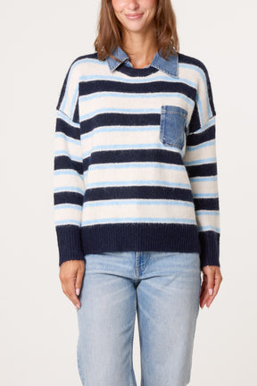 Stripe Denim Pocket Knit Jumper