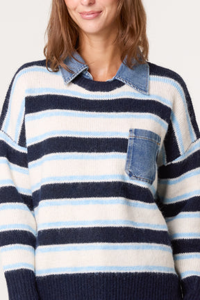 Stripe Denim Pocket Knit Jumper
