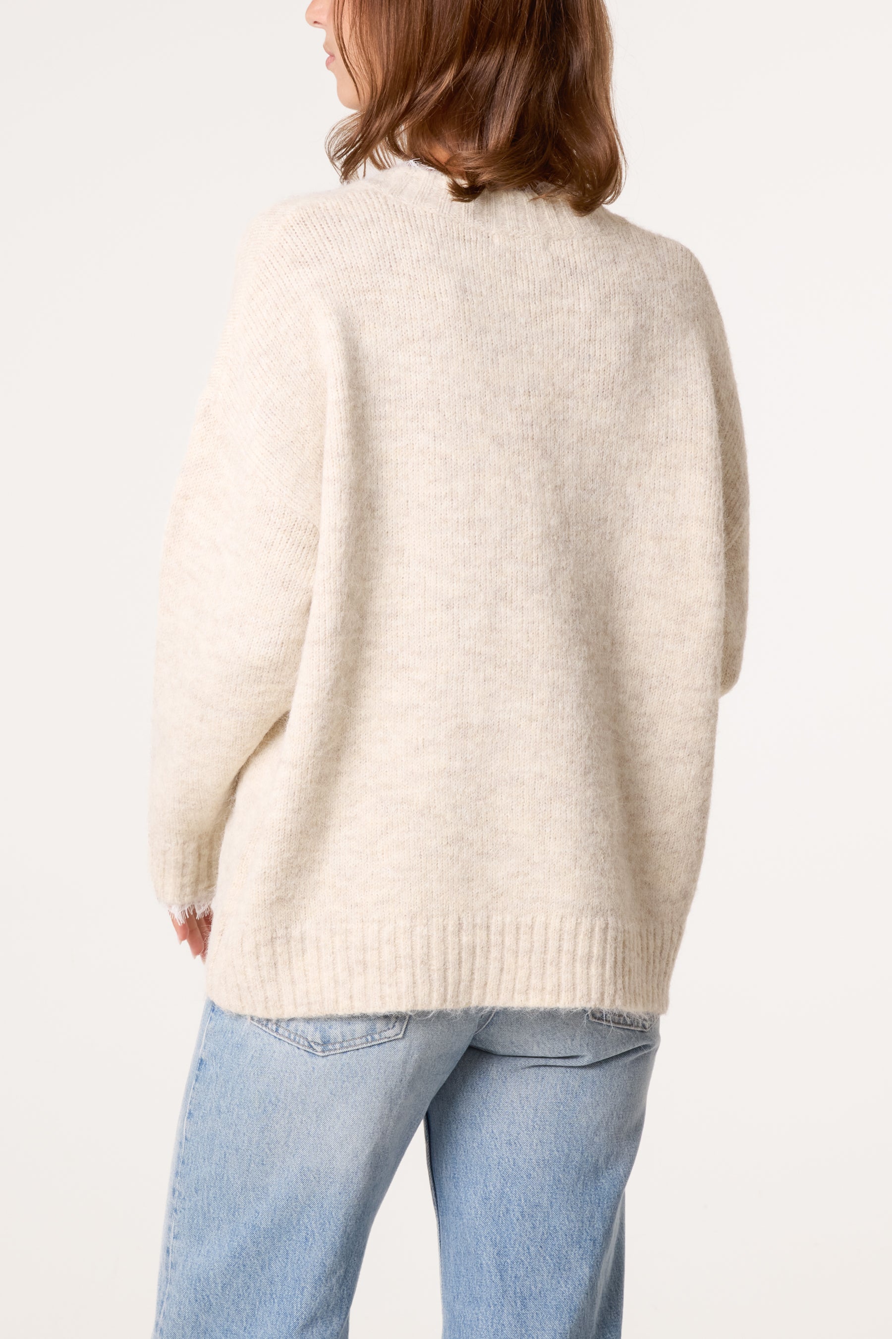 V-Neck Lace Trim Knitted Jumper