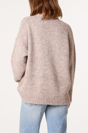 V-Neck Lace Trim Knitted Jumper