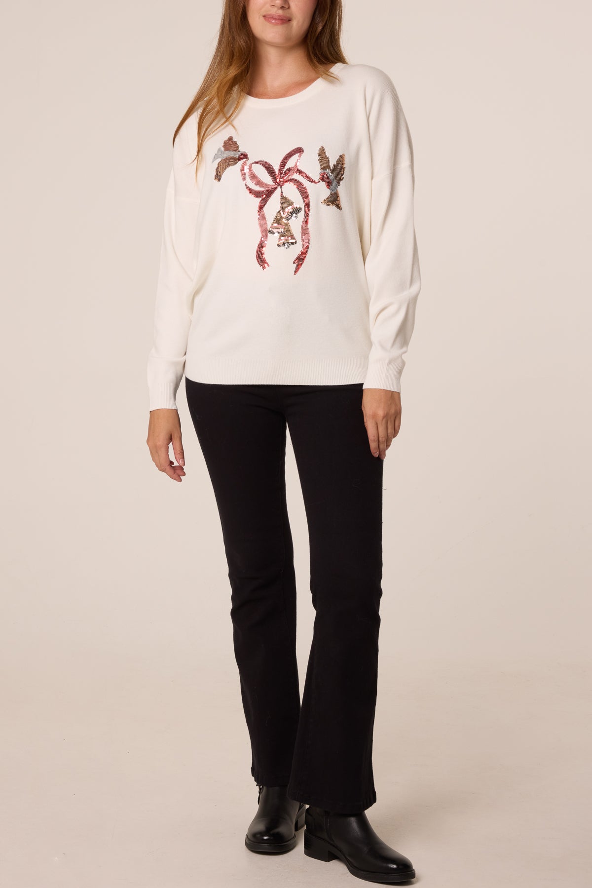 Festive Bow and Bells Sequin Christmas Jumper