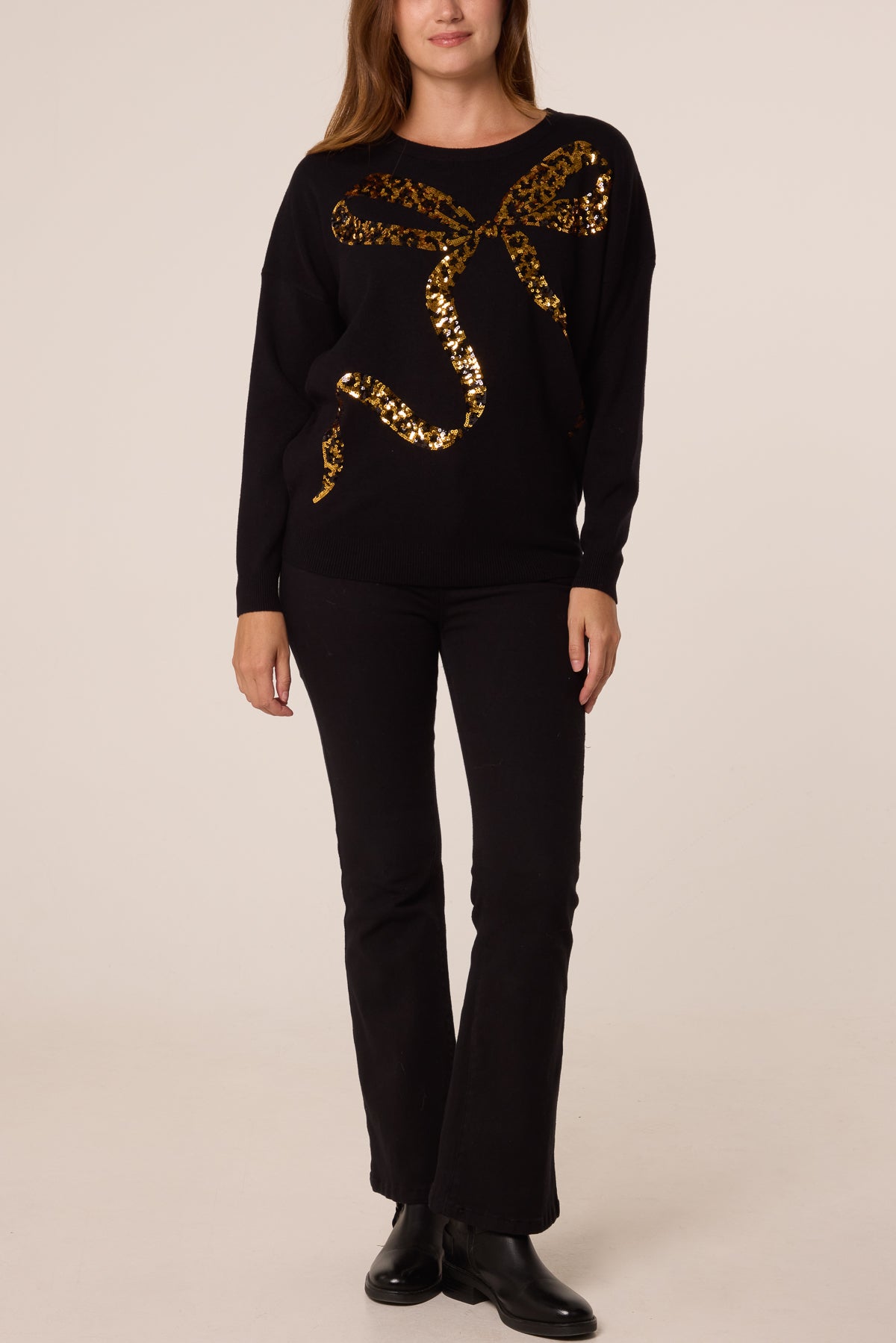 Leopard Bow Sequin Jumper