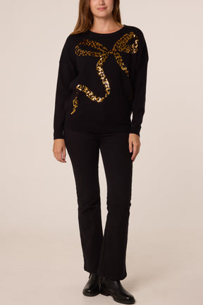 Leopard Bow Sequin Jumper