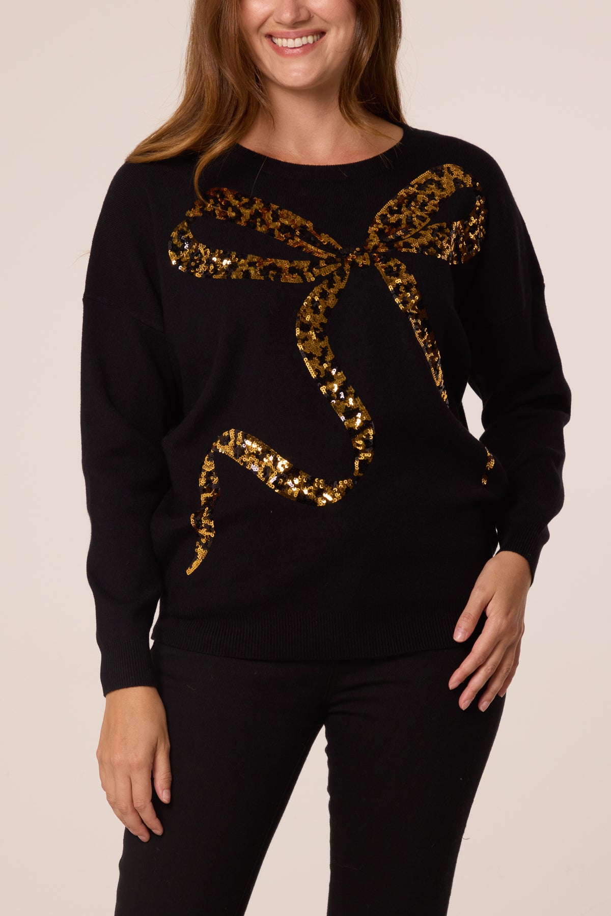 Leopard Bow Sequin Jumper