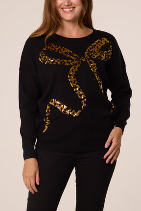 Leopard Bow Sequin Jumper
