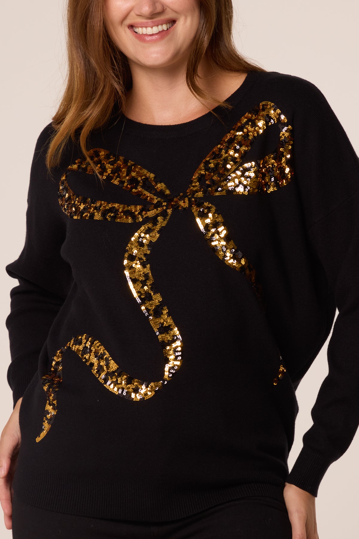 Leopard Bow Sequin Jumper