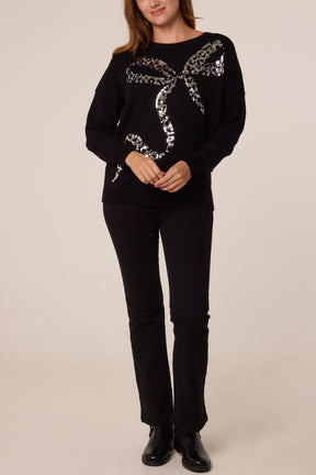 Leopard Bow Sequin Jumper