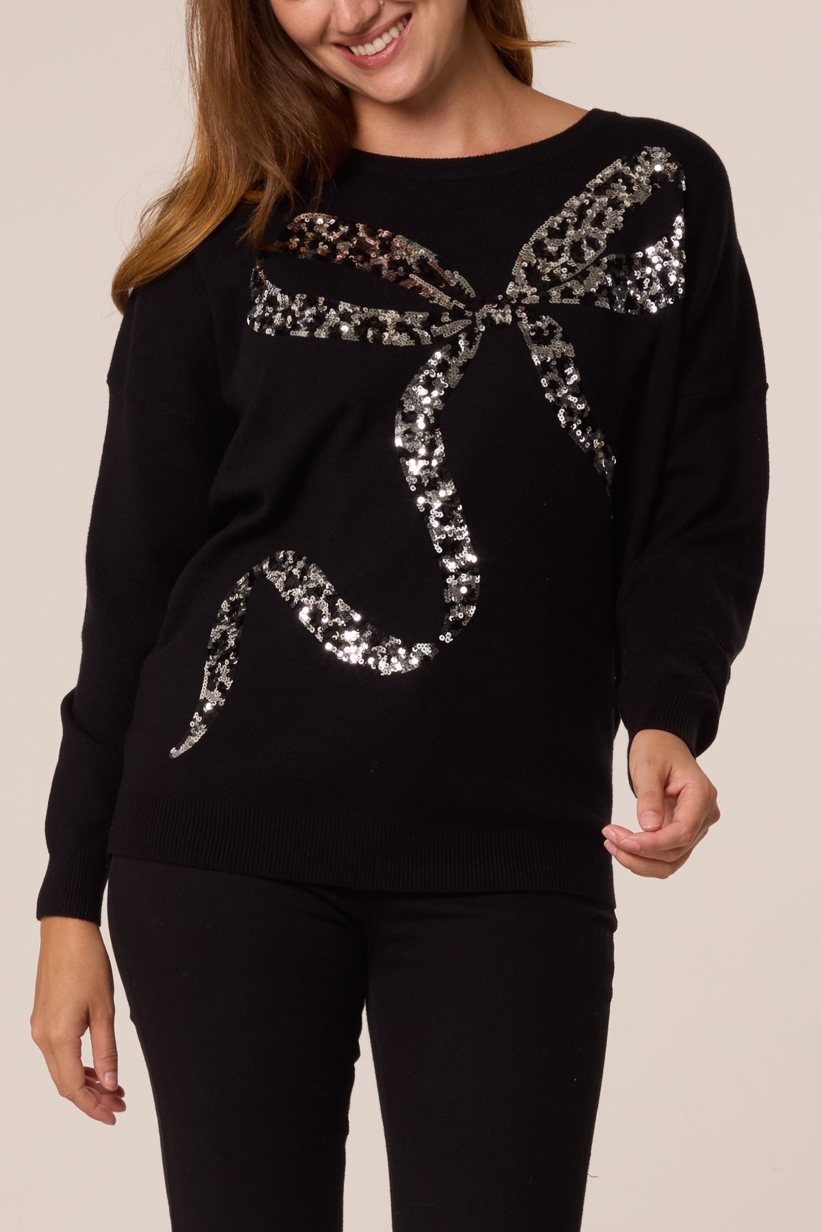 Leopard Bow Sequin Jumper