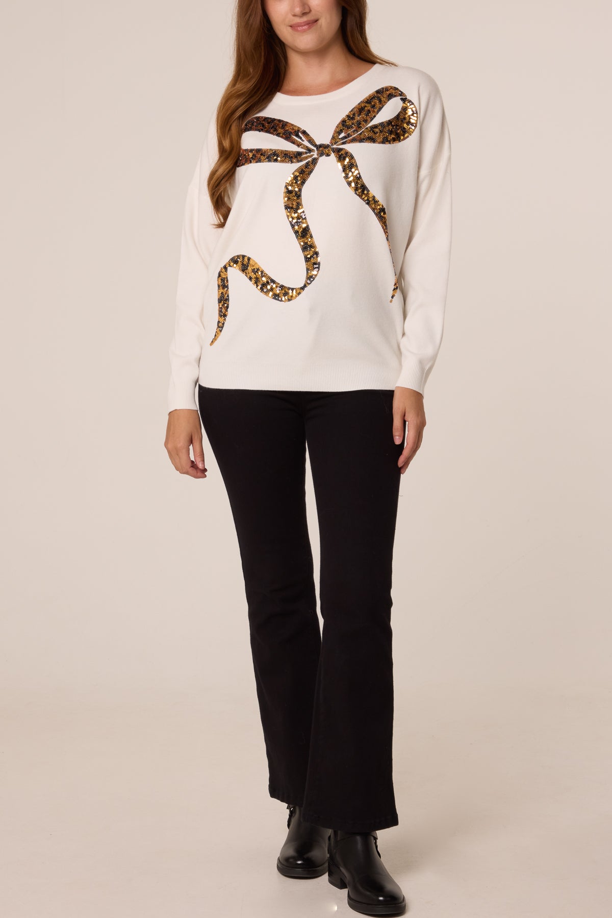 Leopard Bow Sequin Jumper