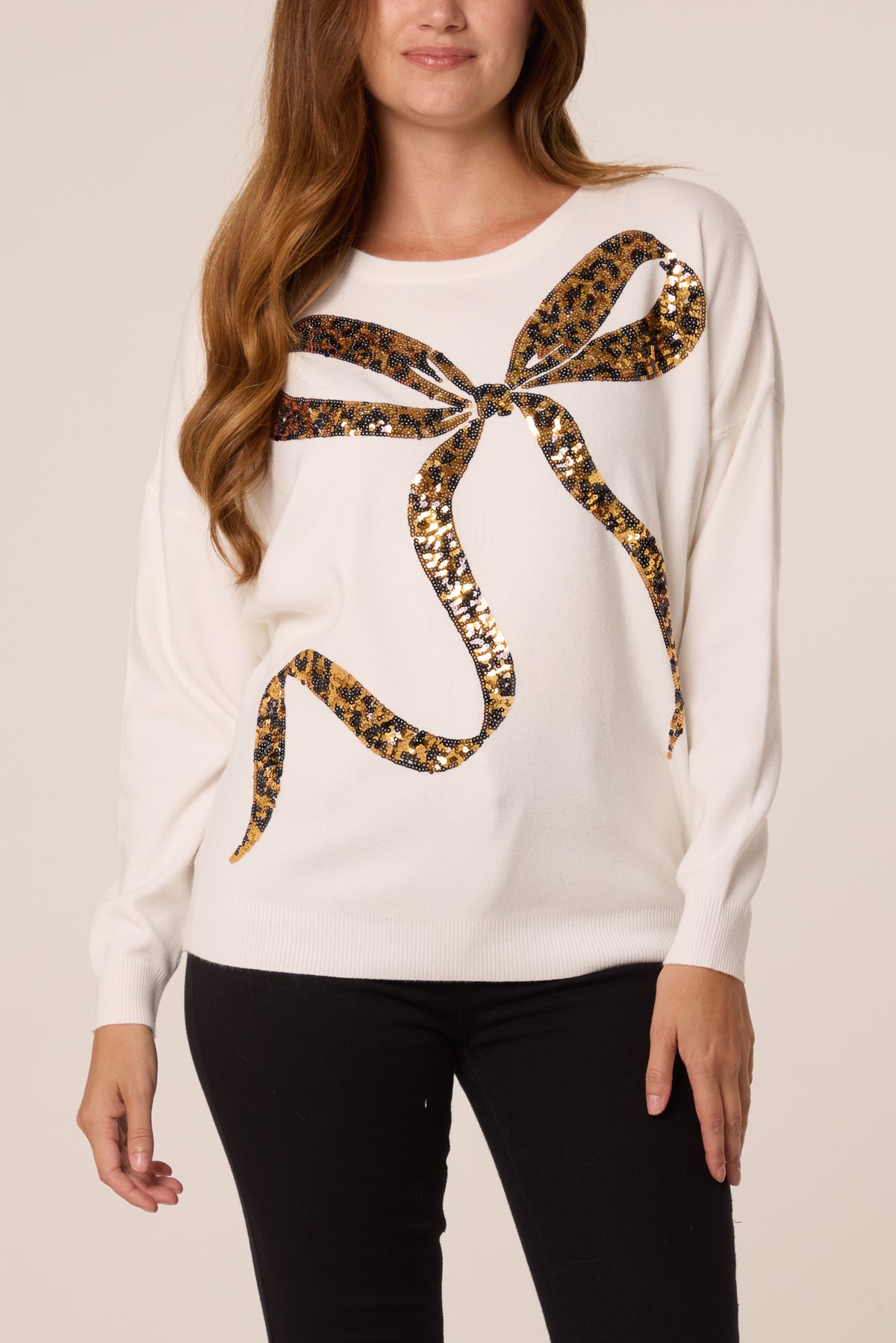 Leopard Bow Sequin Jumper