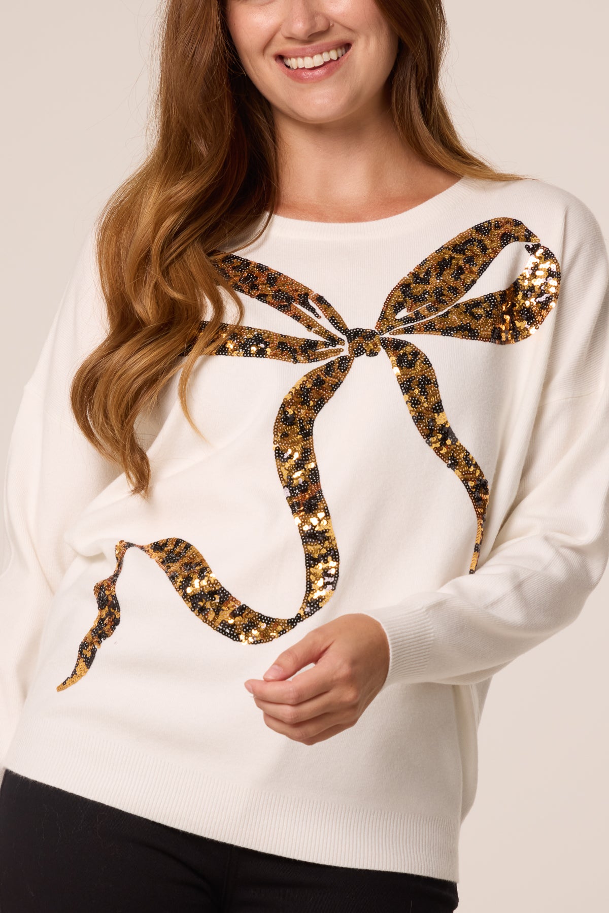Leopard Bow Sequin Jumper