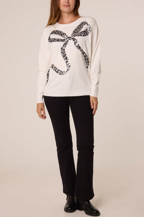 Leopard Bow Sequin Jumper