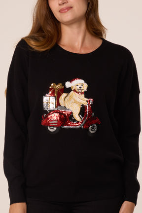 Sequin Detail Christmas Scooter Dog Jumper