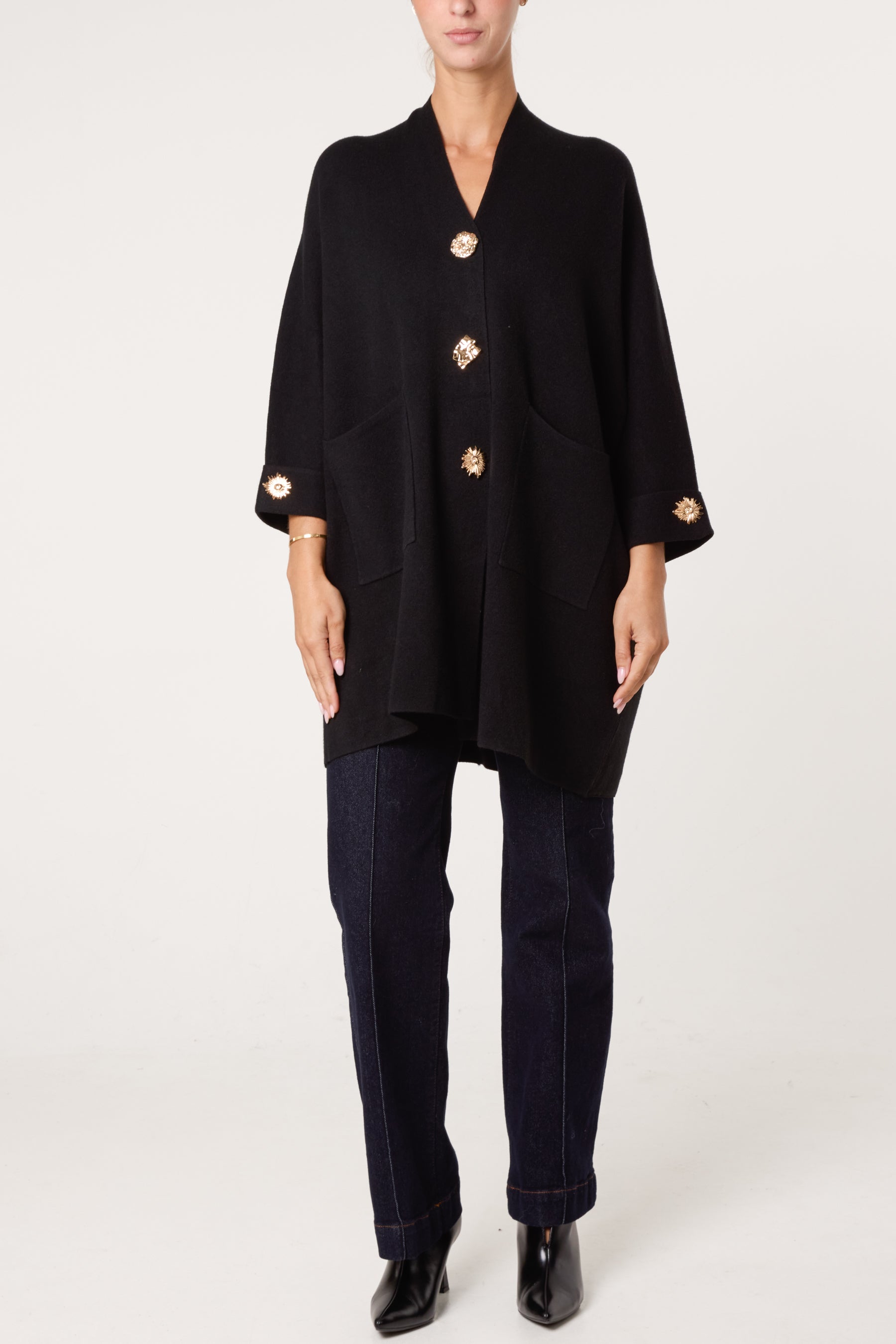 Gold Button Longline Cardigan