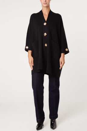 Gold Button Longline Cardigan