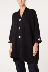 Gold Button Longline Cardigan