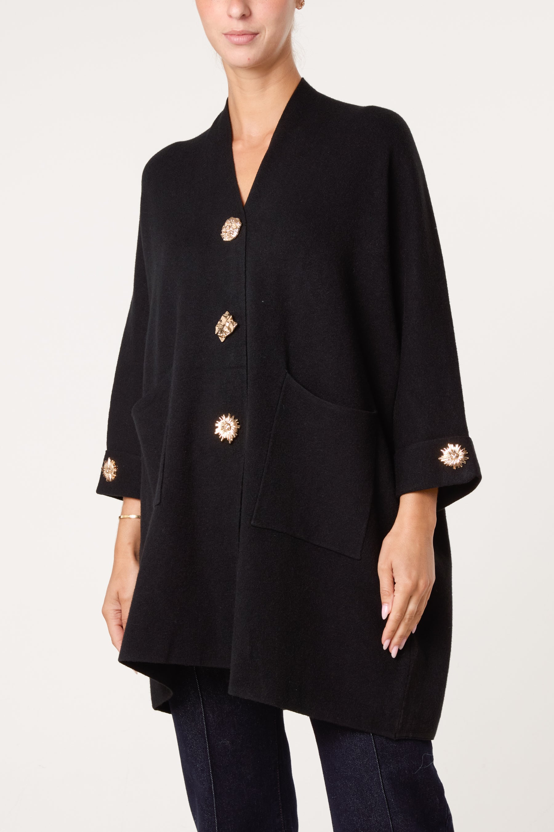 Gold Button Longline Cardigan