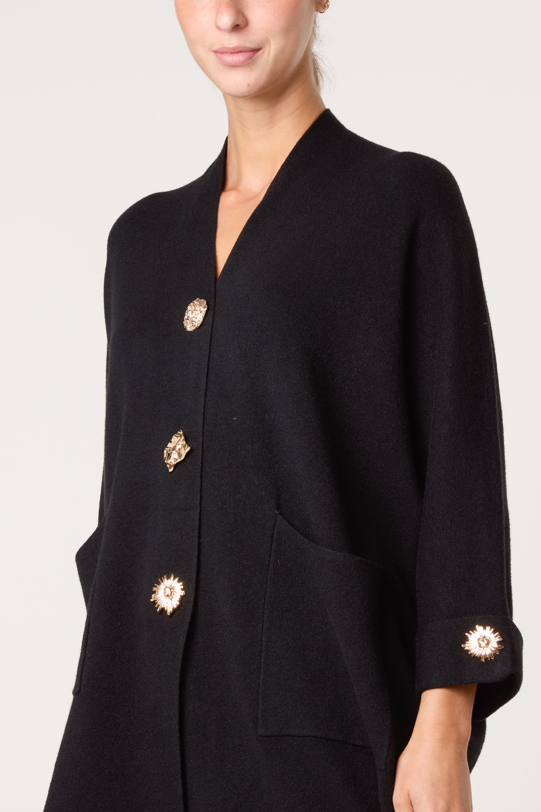 Gold Button Longline Cardigan