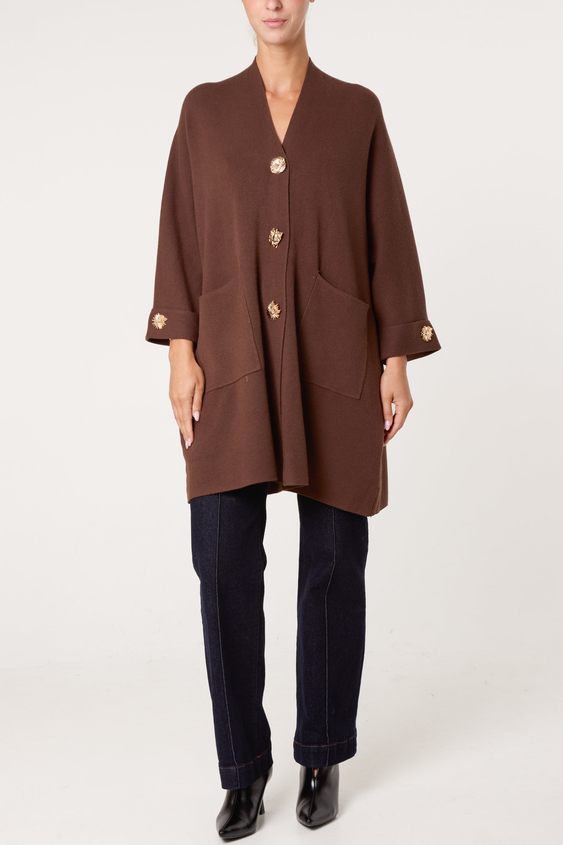 Gold Button Longline Cardigan