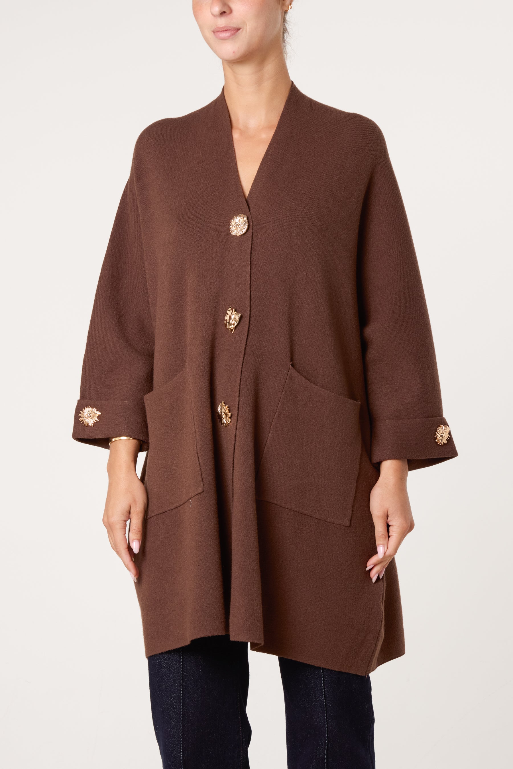 Gold Button Longline Cardigan