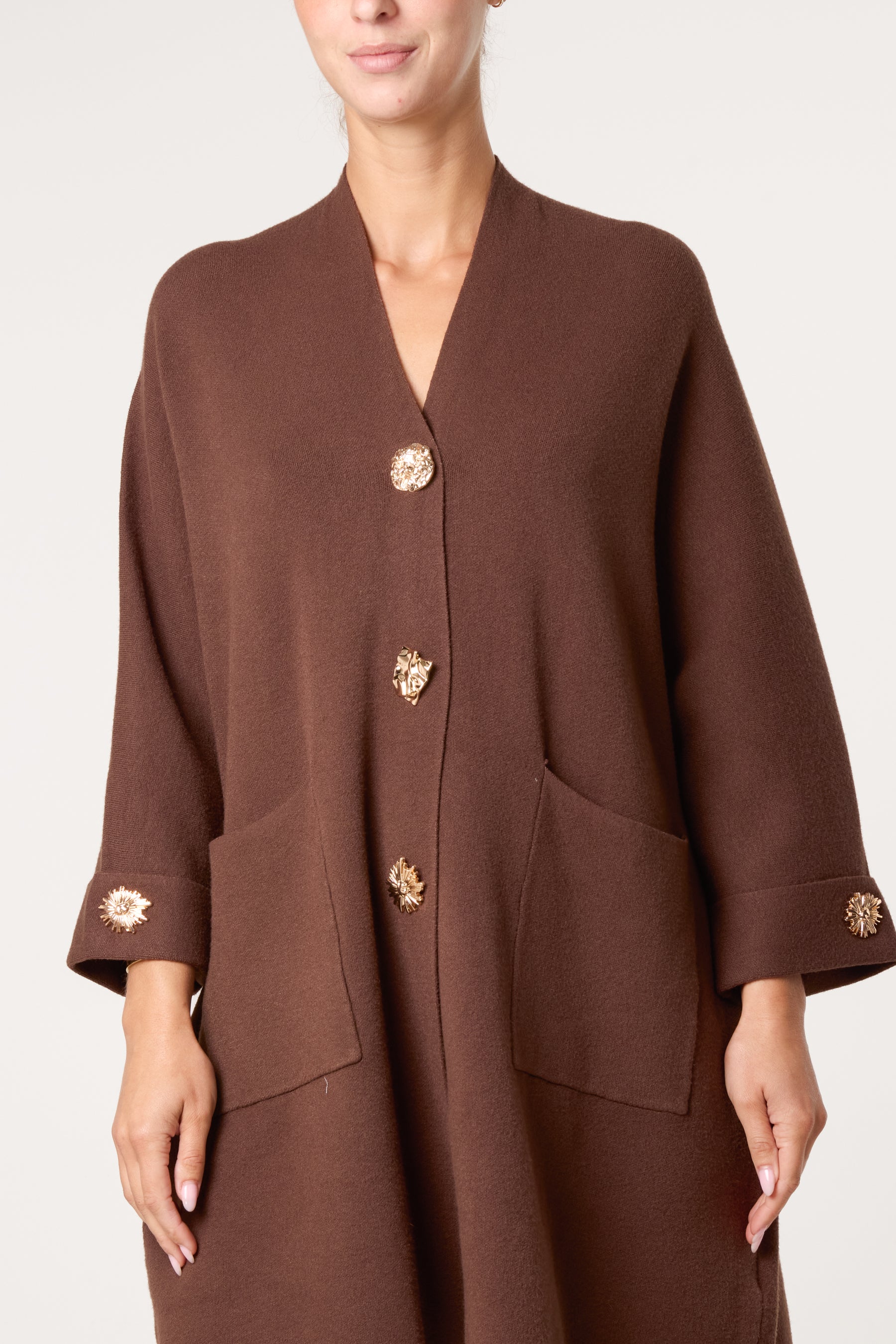 Gold Button Longline Cardigan