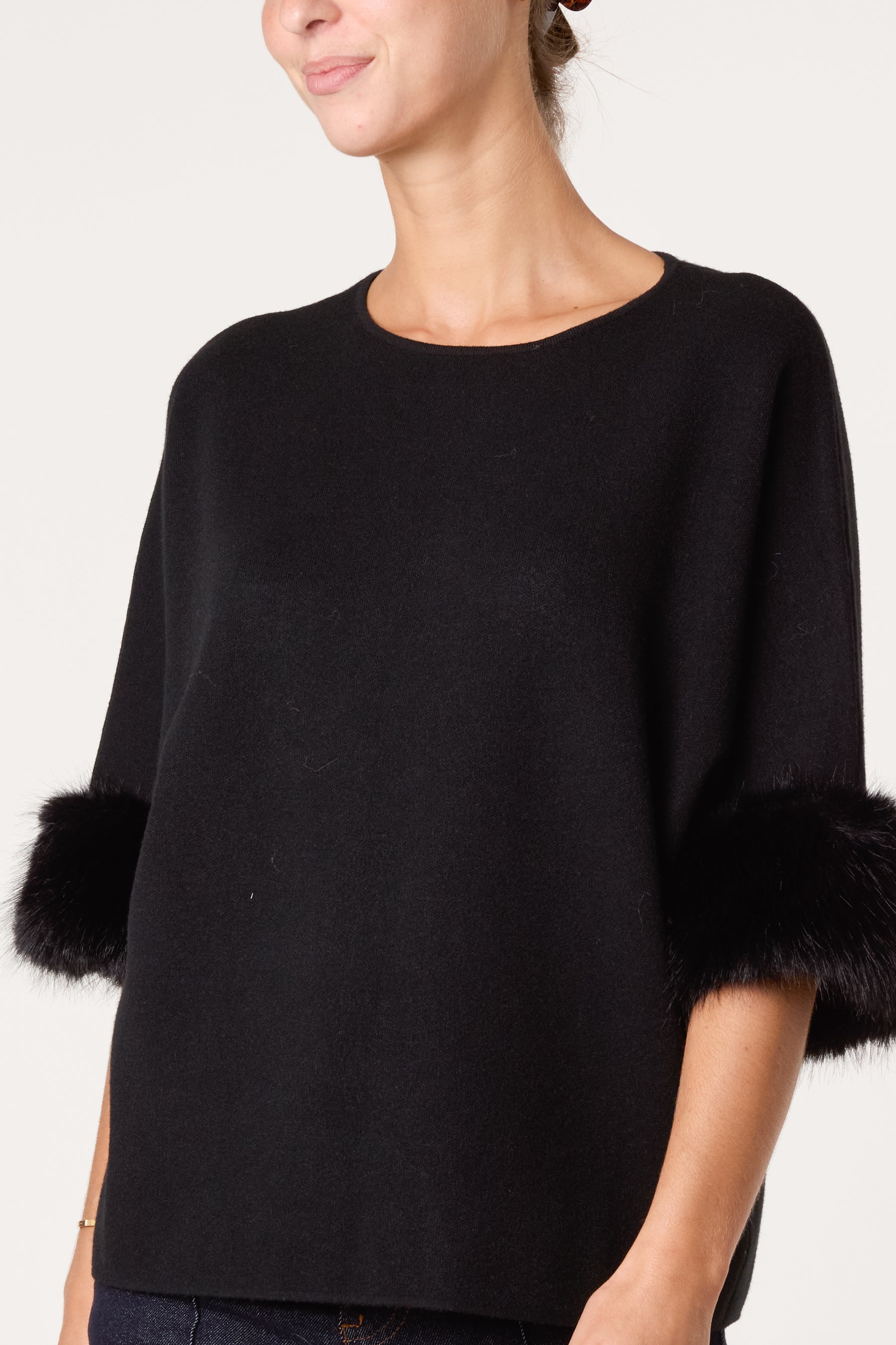 Faux Fur Sleeve Cuff Knit Jumper