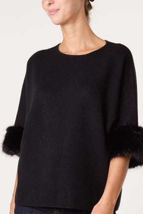 Faux Fur Sleeve Cuff Knit Jumper
