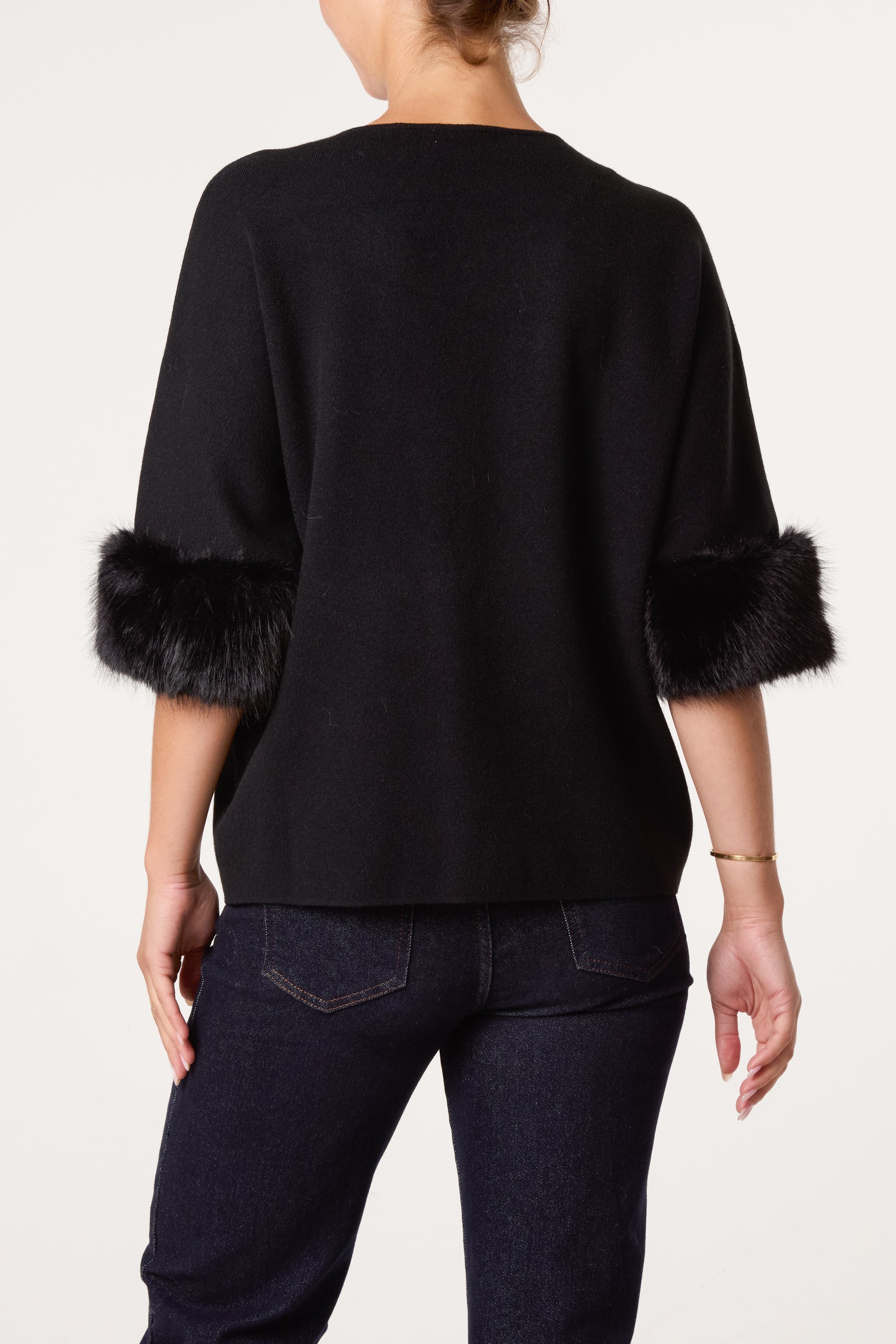 Faux Fur Sleeve Cuff Knit Jumper