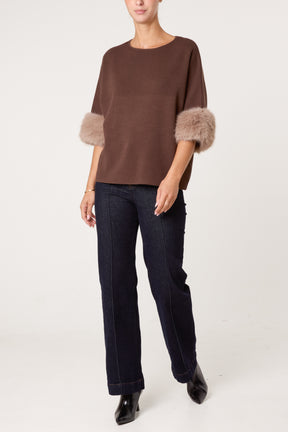 Faux Fur Sleeve Cuff Knit Jumper