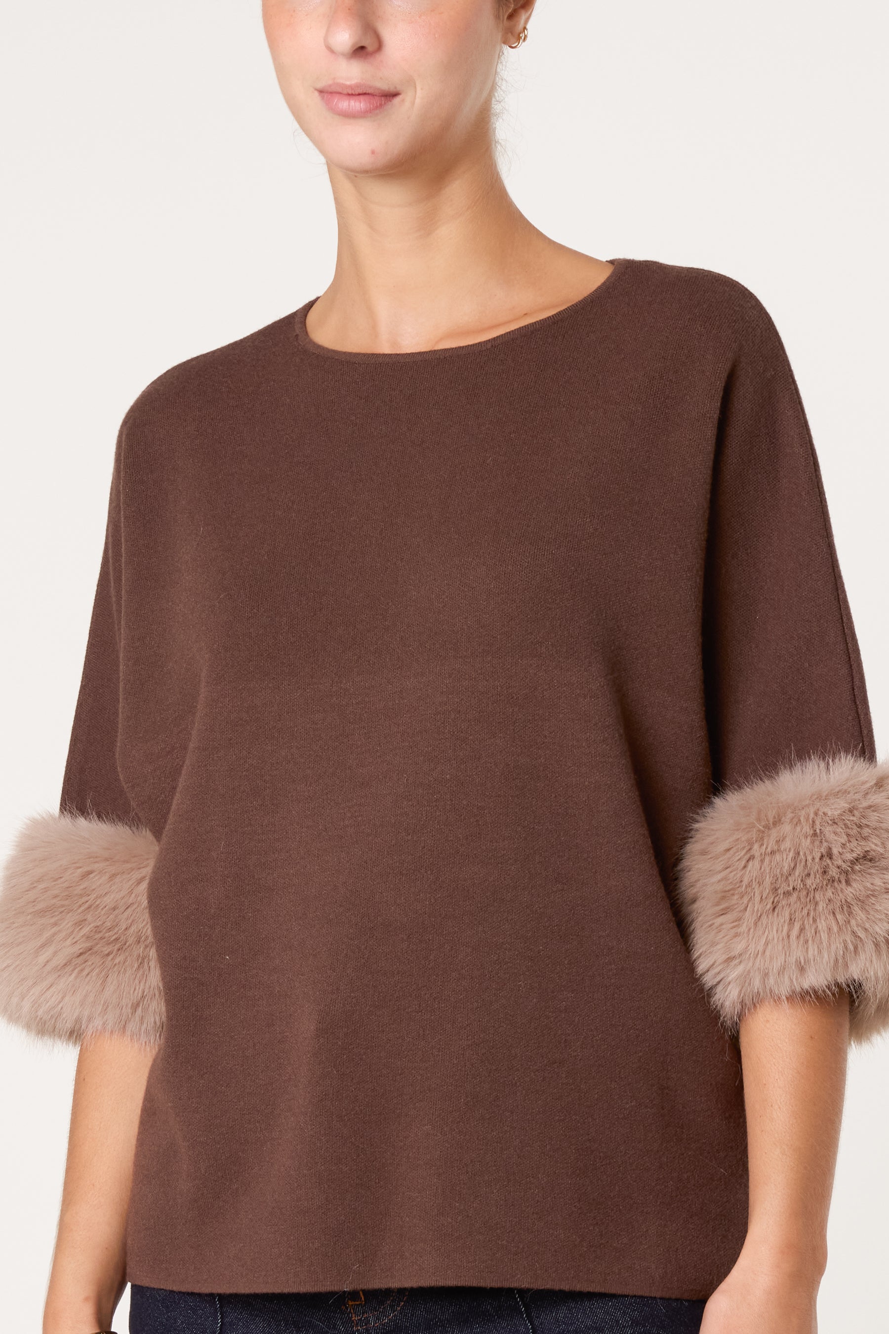 Faux Fur Sleeve Cuff Knit Jumper