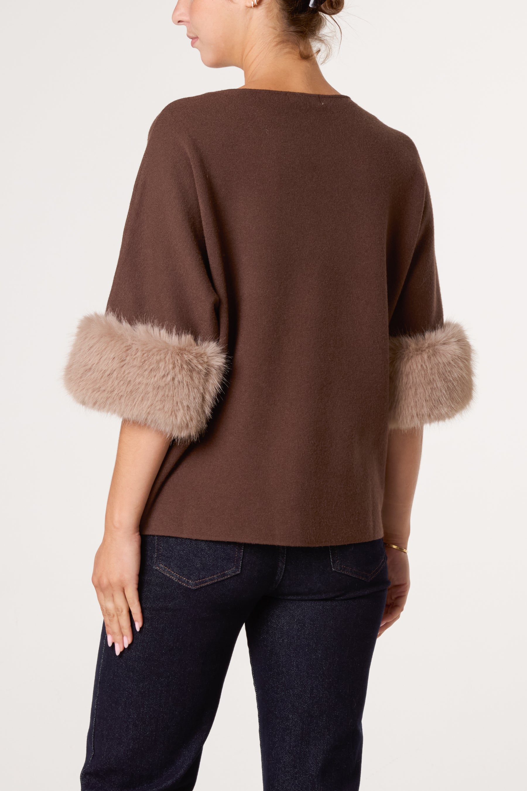 Faux Fur Sleeve Cuff Knit Jumper