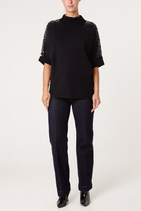 High Neck Embellished Knit Jumper