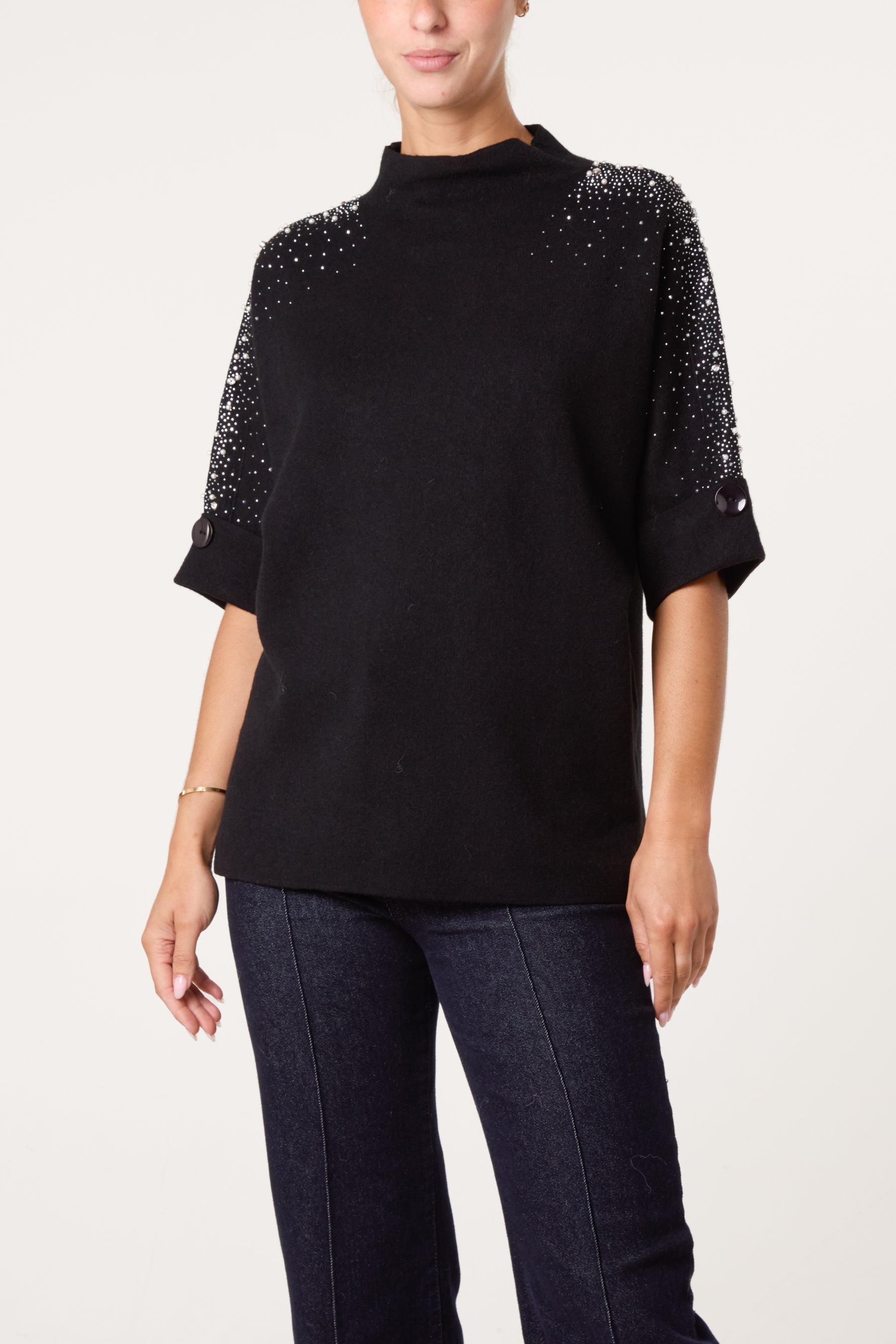 High Neck Embellished Knit Jumper