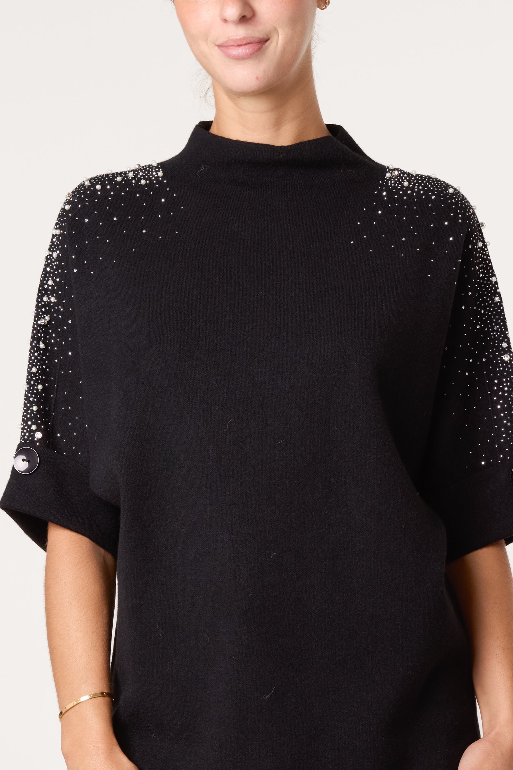 High Neck Embellished Knit Jumper