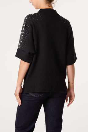 High Neck Embellished Knit Jumper