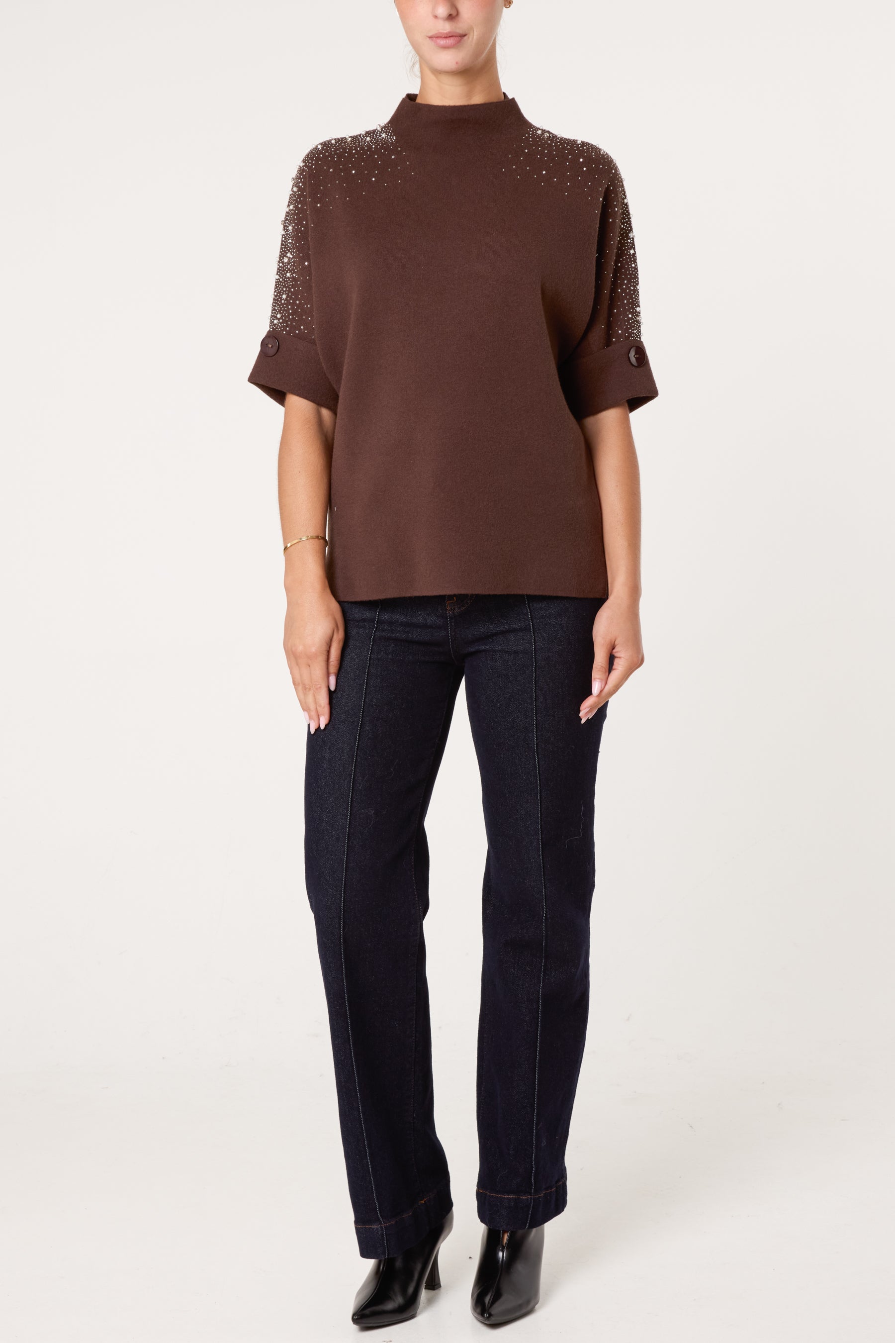 High Neck Embellished Knit Jumper