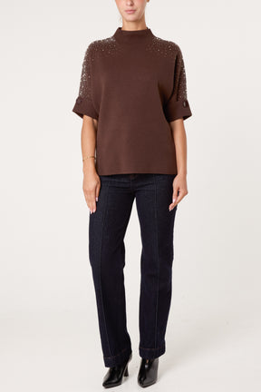 High Neck Embellished Knit Jumper