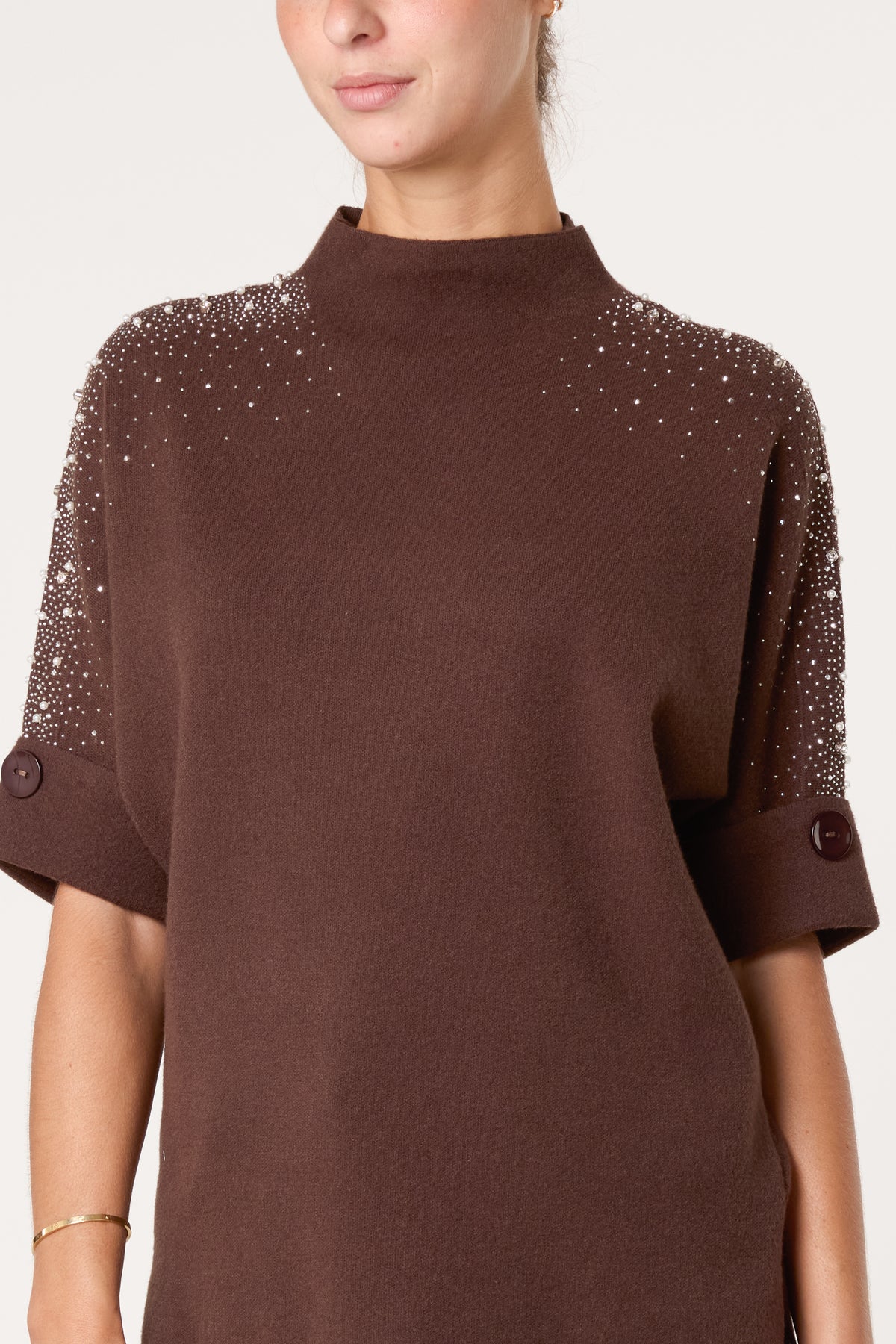 High Neck Embellished Knit Jumper