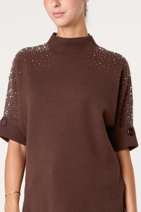 High Neck Embellished Knit Jumper