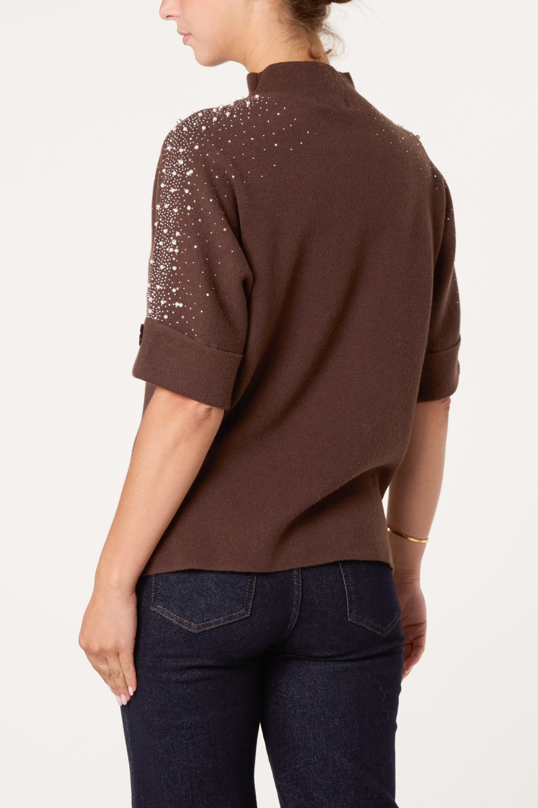 High Neck Embellished Knit Jumper