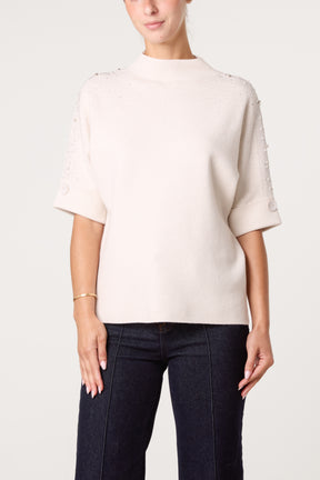 High Neck Embellished Knit Jumper