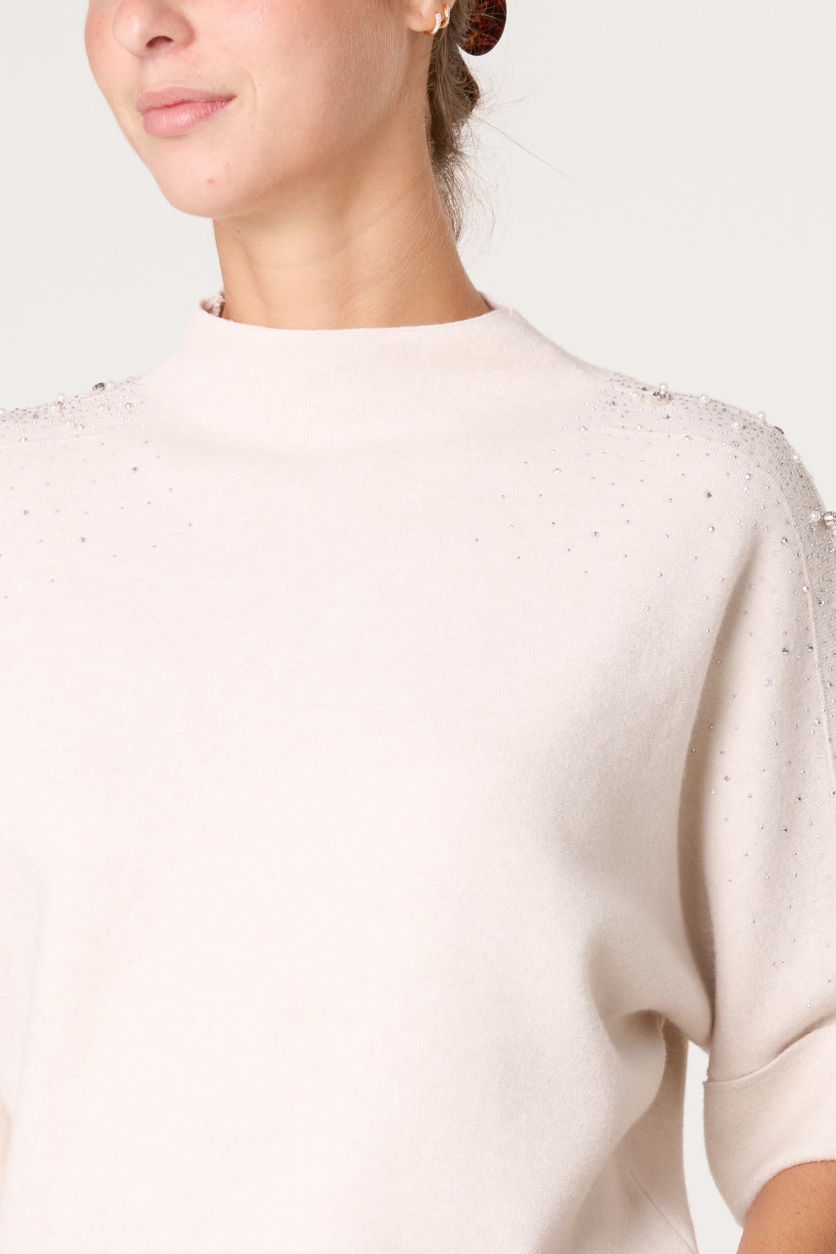 High Neck Embellished Knit Jumper