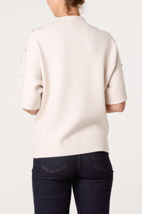 High Neck Embellished Knit Jumper